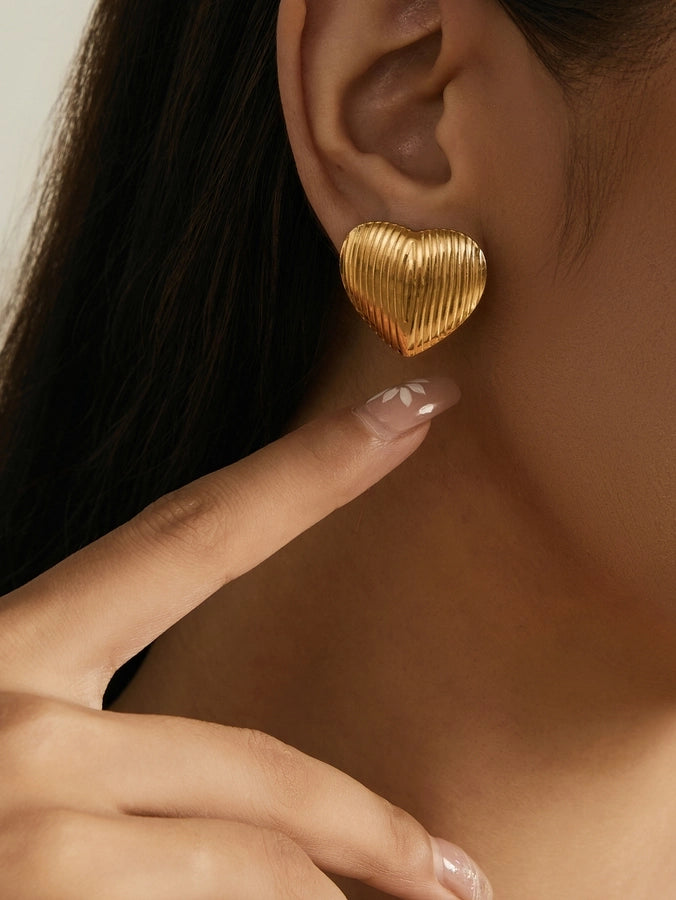 Artistic Heart Shape Earrings [304 Stainless Steel, 18K Gold Plated]