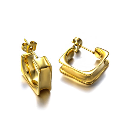 Square Stud Earrings [304 Stainless Steel,18K Gold Plated]