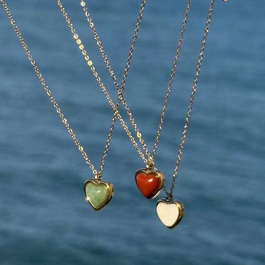 Beach Heart Shape Natural Necklace  [304 Stainless Steel 18K Gold Plated]