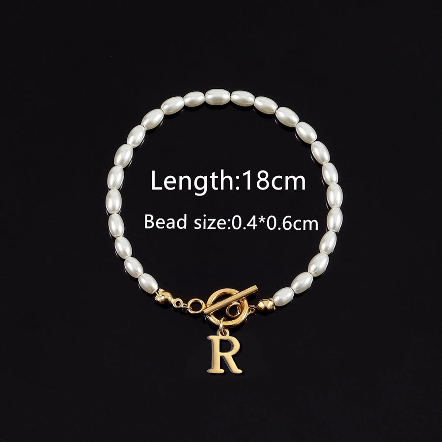 Letter Artificial Pearl Bracelet [304 Stainless Steel]