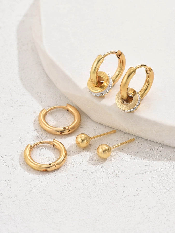 3 Pairs Hoop Earrings [201 Stainless Steel, 18K Gold Plated]