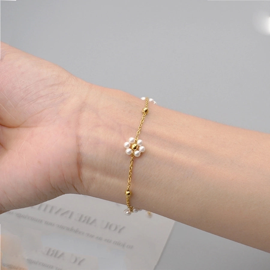 White Flower Necklace/Bracelet [304 Stainless Steel,18K Gold Plated]