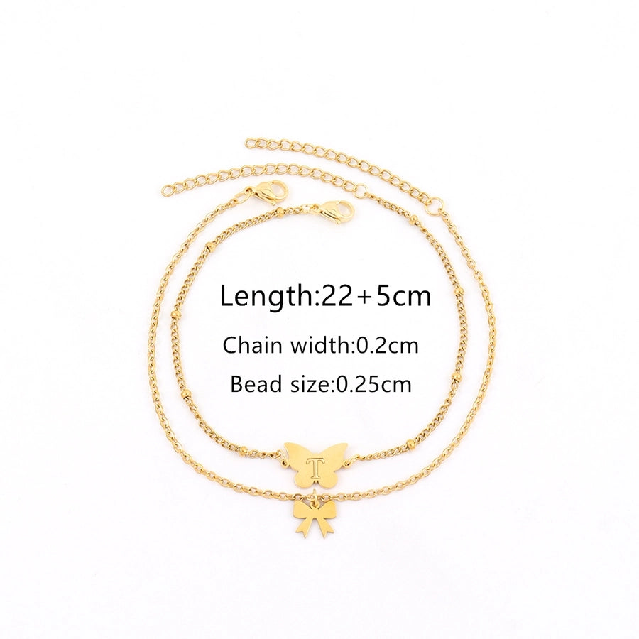 Letter Butterfly Bow Knot Anklet [201,304 Stainless Steel]