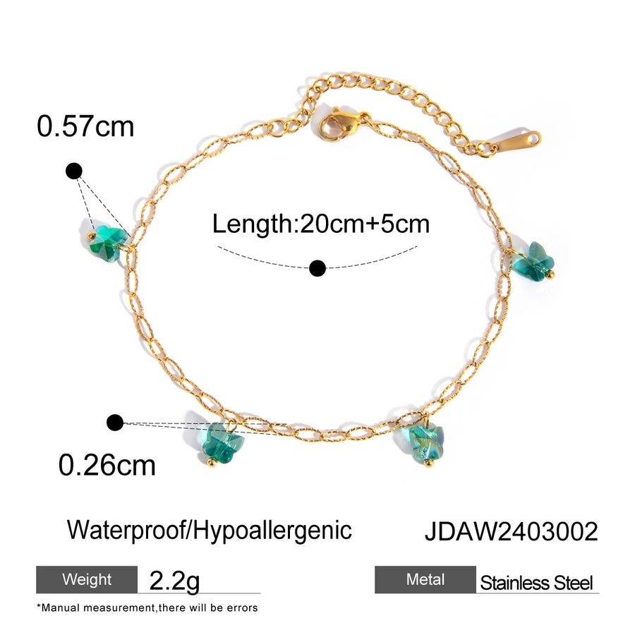 Butterfly Green Gravel Anklet [304 Stainless Steel, 18K Gold Plated]