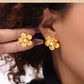 Round Flower Artificial Pearls Earrings [304 Stainless Steel,18K Gold Plated]