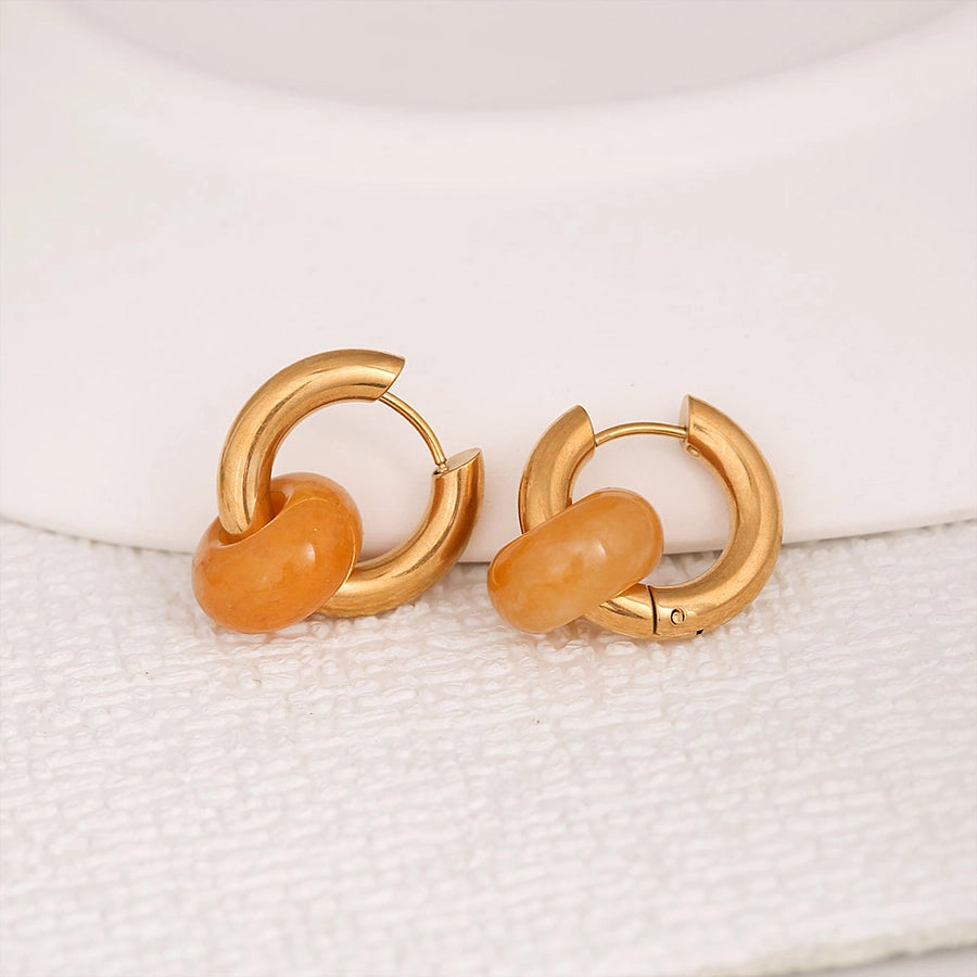 Boucles d'oreilles d'agate cercle [304 en acier inoxydable, 18 km plaqués à l'or]