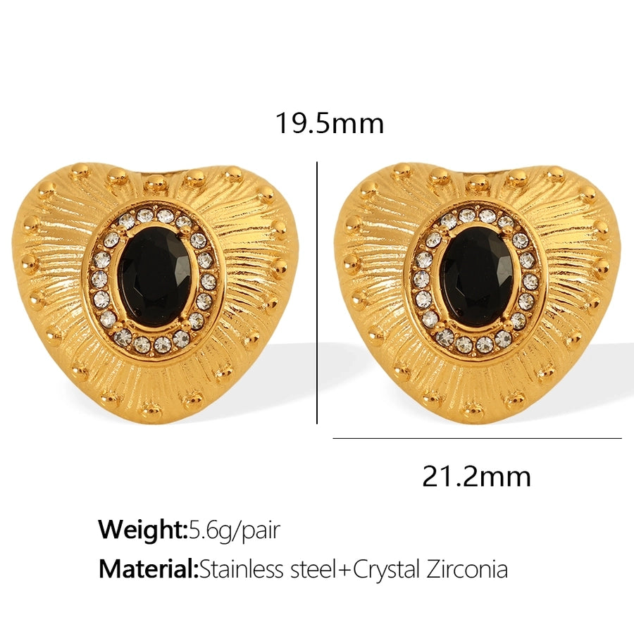 Heart Shape Polishing Inlay Zircon Earrings [304 Stainless Steel,18K Gold Plated]