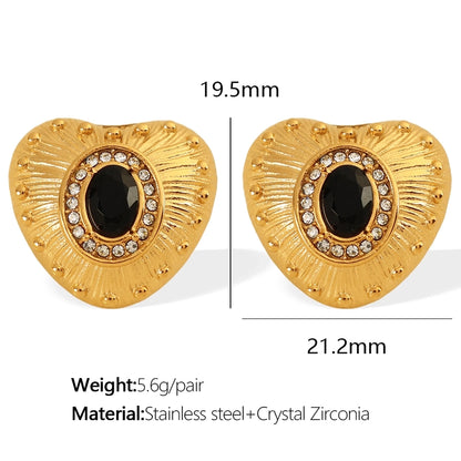 Heart Shape Polishing Inlay Zircon Earrings [304 Stainless Steel,18K Gold Plated]