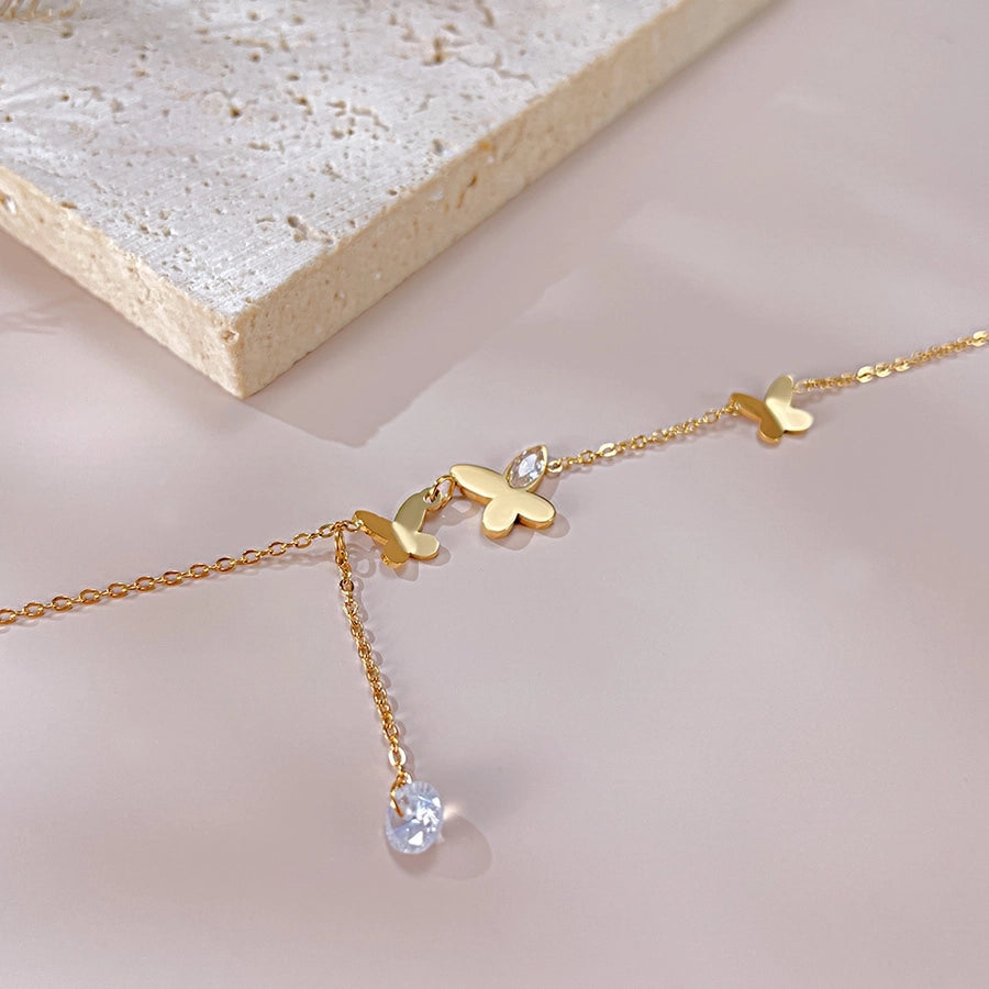 Butterfly Zircon Anklet [Stainless Steel]