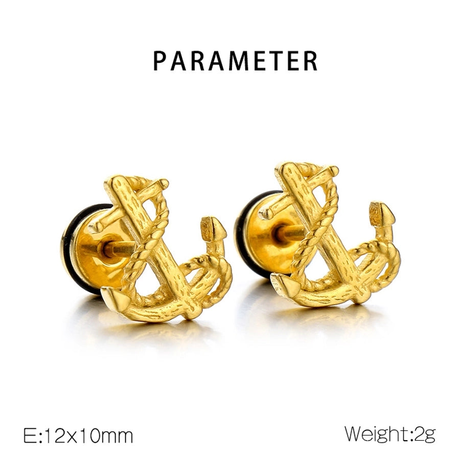 Anchor Ear Studs [304 Stainless Steel 18K Gold Plated]