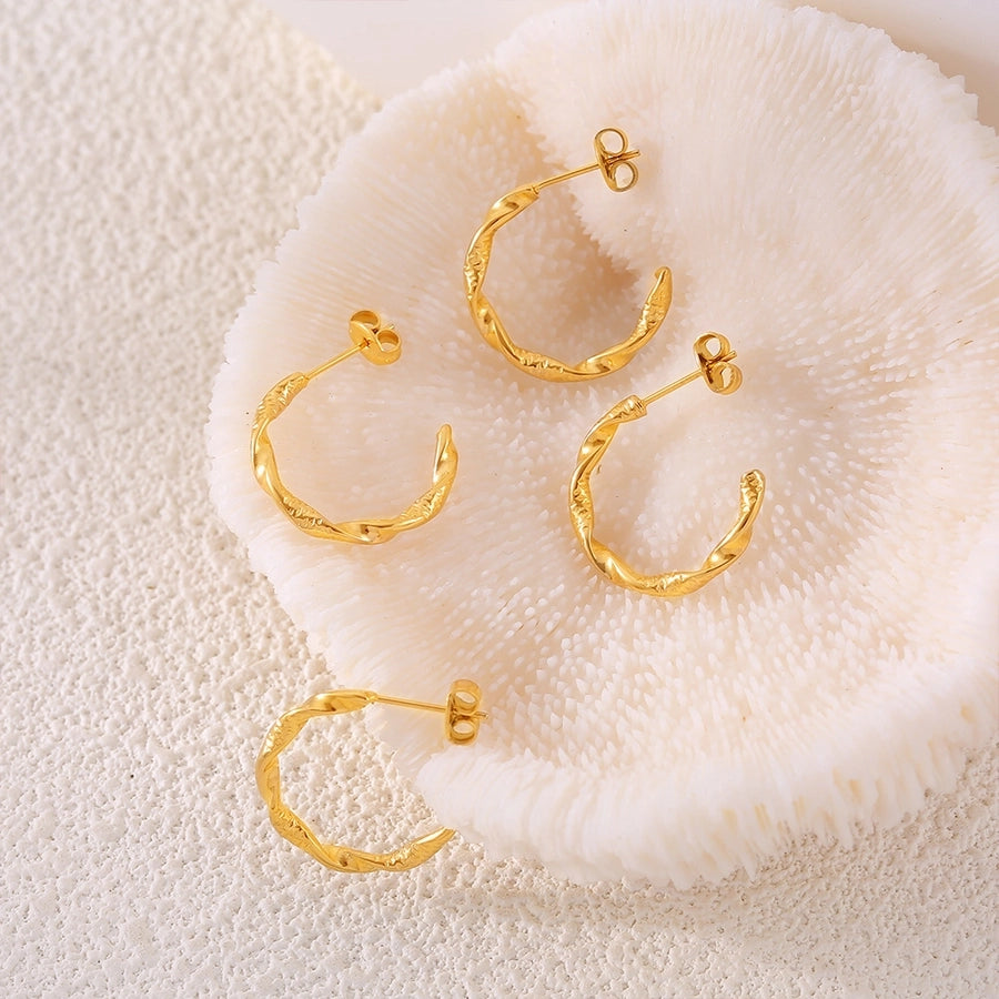 Twist Hoop Earrings [304 Stainless Steel,18K Gold Plated]