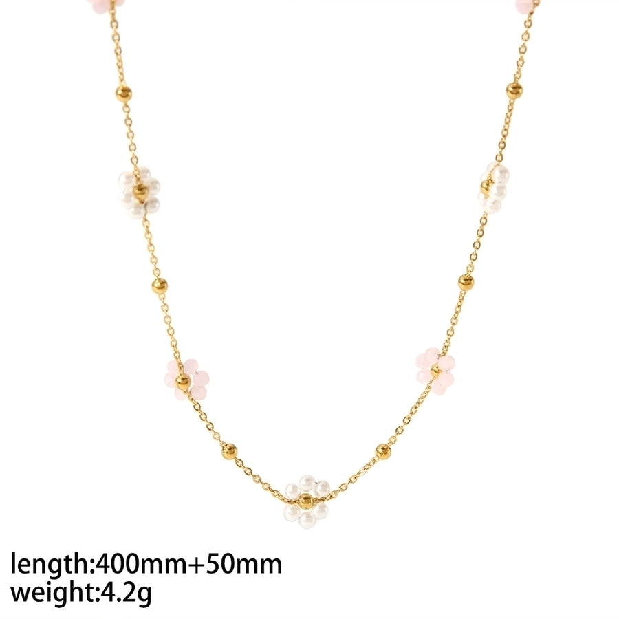 Colored Flower Necklace/Bracelet/Anklet [Stainless Steel,18K Gold Plated]