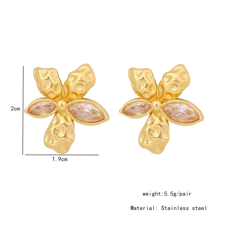 Sieraden Ig -stijl woon -werkverkeer geometrische vlinder 304 roestvrij staal zirkoon 18K vergulde inleg oorbellen ketting