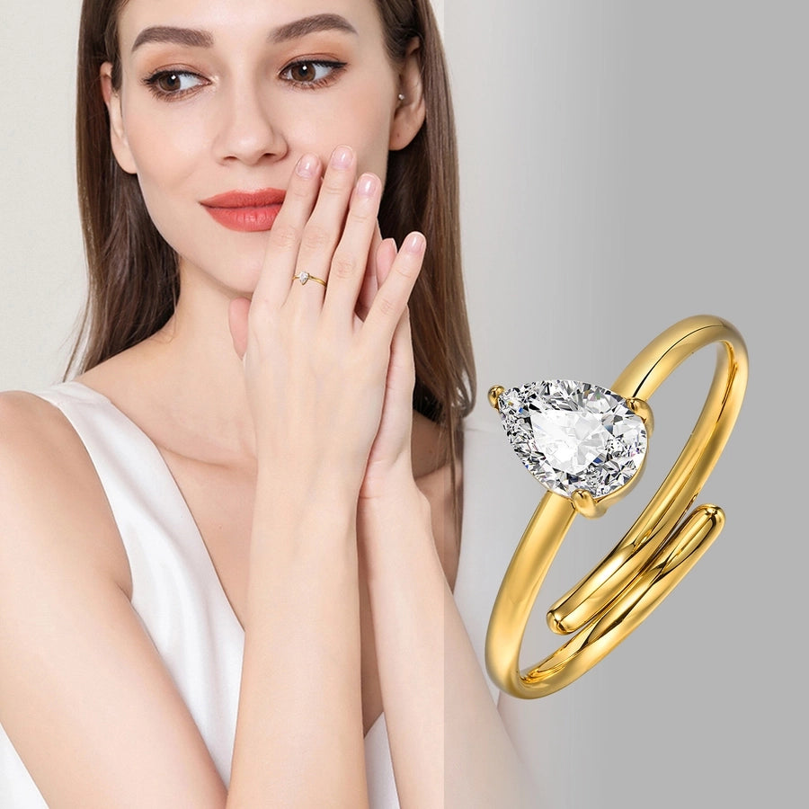 Zircon  Open Ring [201 Stainless Steel, 18K Gold Plated]