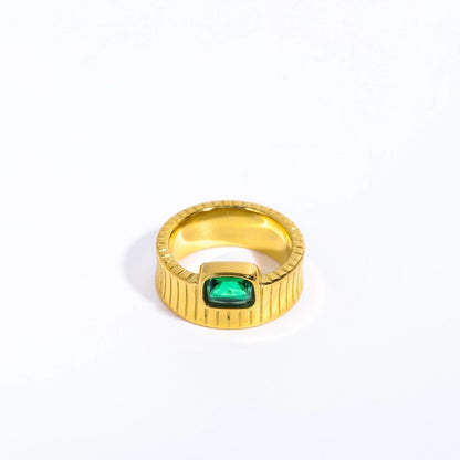 Retro Plating Square Zircon Ring [304 Stainless Steel 18K Gold Plated]