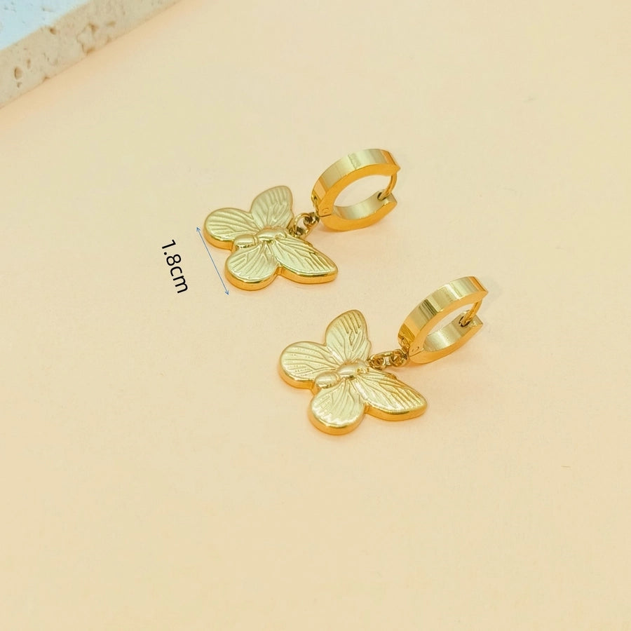 Butterfly Drop Earrings [304 Stainless Steel, 18K Gold Plated]