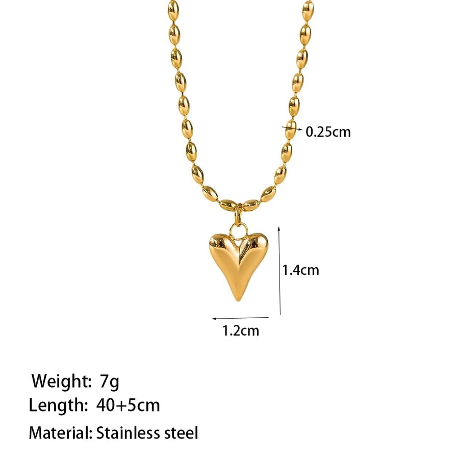 Heart Shape Beaded Necklace [304 Stainless Steel,18K Gold Plated]