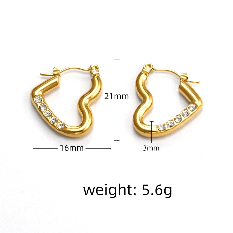 Oval Heart Shape Rhinestones Earrings [304 Stainless Steel, 18K Gold Plated]