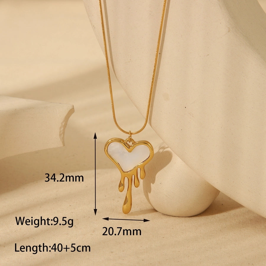 Dripping Heart Necklace [304 Stainless Steel,Copper,18K Gold Plated]