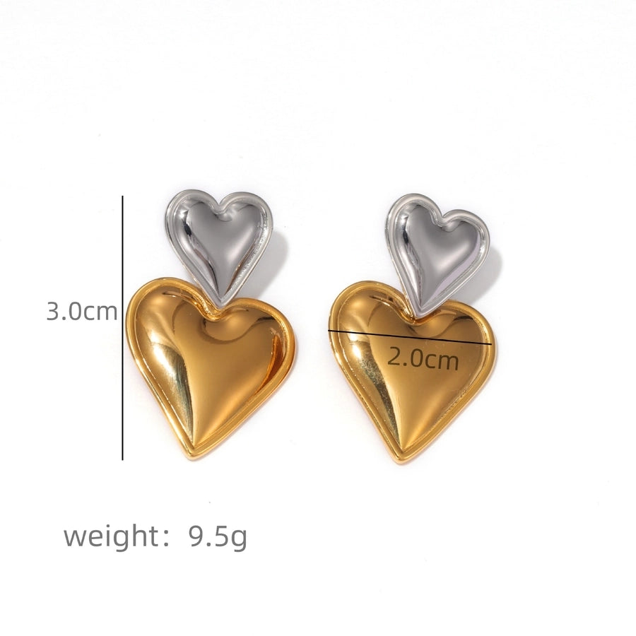 Double Heart Drop Earrings [304 Stainless Steel]