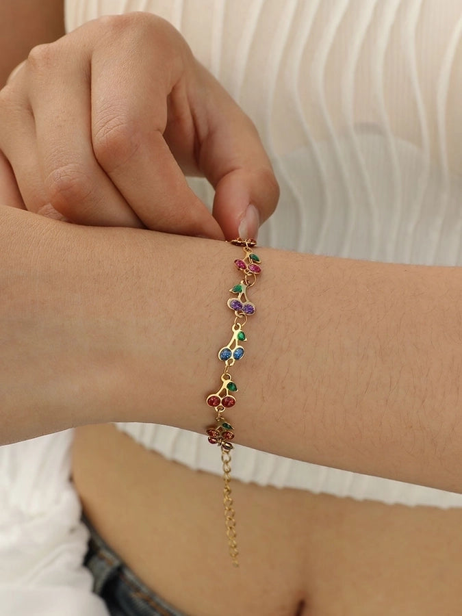 Cherry/Heart/Flower Bracelets [201 Stainless Steel,18K Gold Plated]