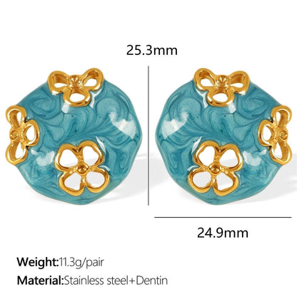 French Style Flower Resin Earrings [304 Stainless Steel,18K Gold Plated]