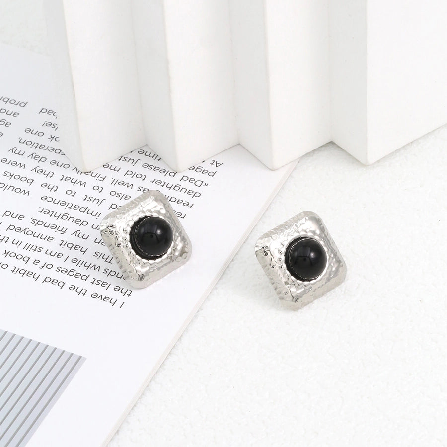 Square Natural Stone Ear Studs [304 Stal nierdzewna, 18 -karatowy złota]