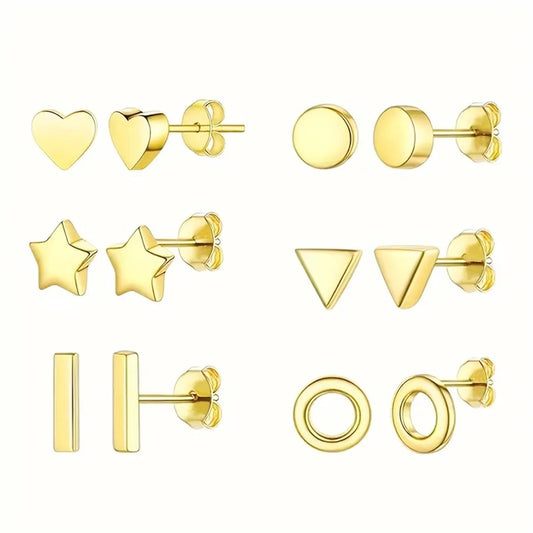 Star Round Heart Shape Stud Earrings [304 Stainless Steel, 18K Gold Plated]