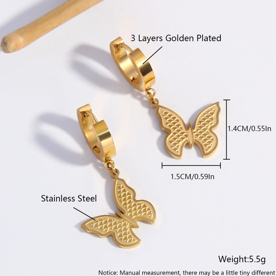 Luxuriosus Butterfly Pendientes [304 acero inoxidable, 18k dorado chapado]