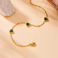 Green Glass Heart Shape Bracelet [304 Stainless Steel, 18K Gold Plated]