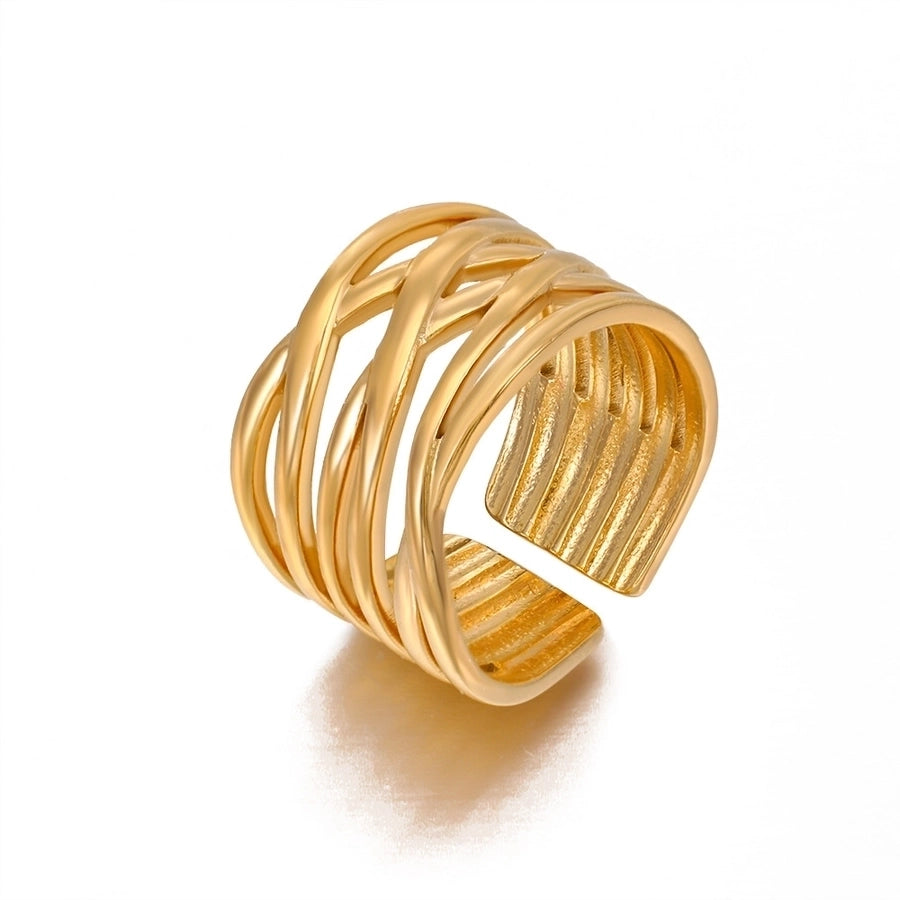 Cross Lines Open Ring [304 Stainless Steel 18K Gold Plated]