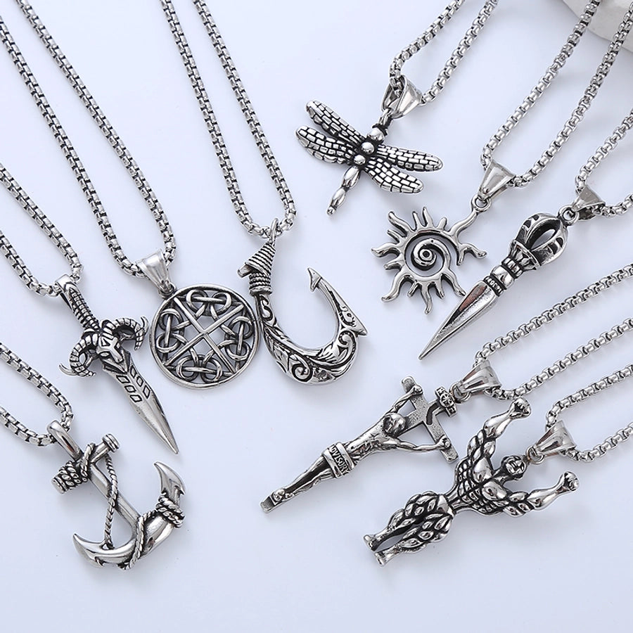 Cool Style Human Anchor Dragonfly Pendant Necklace [304 Stainless Steel]