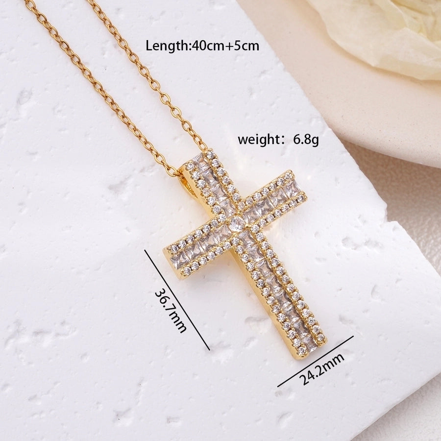 Cross Zircon Pendant Necklace [304 Stainless Steel,Copper]