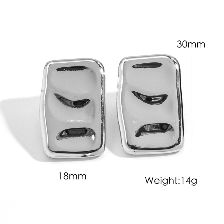 Rectangle Polishing Pleated Earrings [304 Stainless Steel,14K Gold Plated]