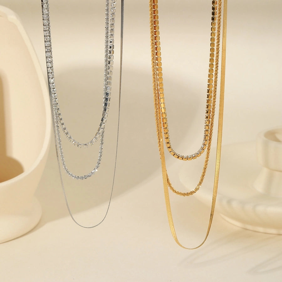 Three Layer Twisted Rope Chain Necklace[304 Stainless Steel, 18K Gold Plated]