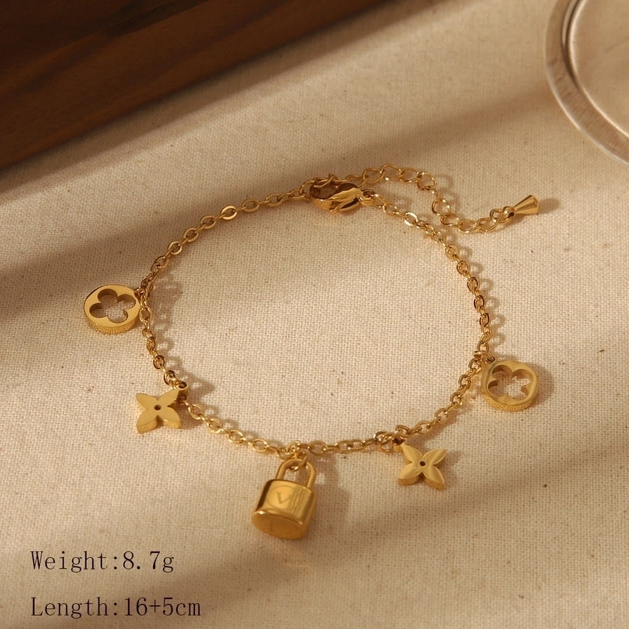 Lock Horseshoe Buckle Bracelet/Ear Studs/Necklace [304 Stainless Steel,18K Gold Plated]