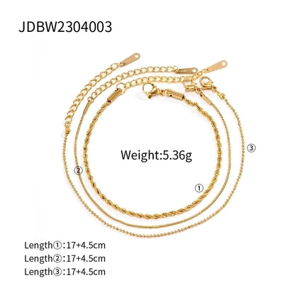 Set Of 3 Chain Bracelets [304 Stainless Steel,18K Gold Plated]