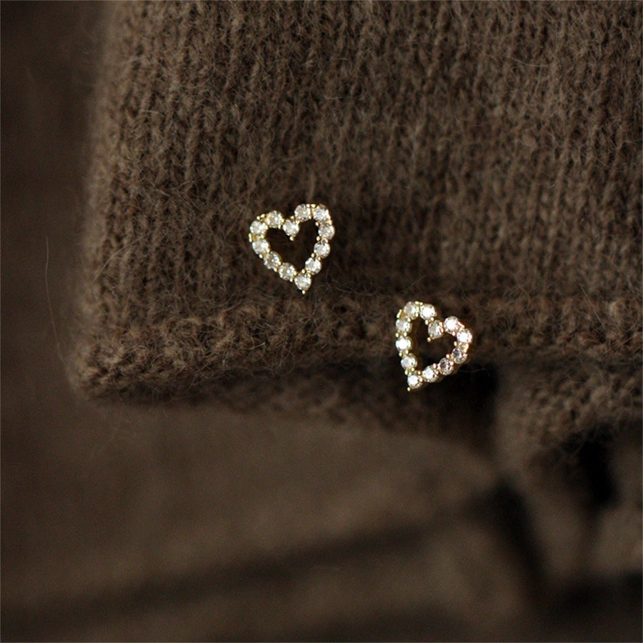 Heart Shape Rhinestone  Ear Studs [304 Stainless Steel,18K Gold Plated]