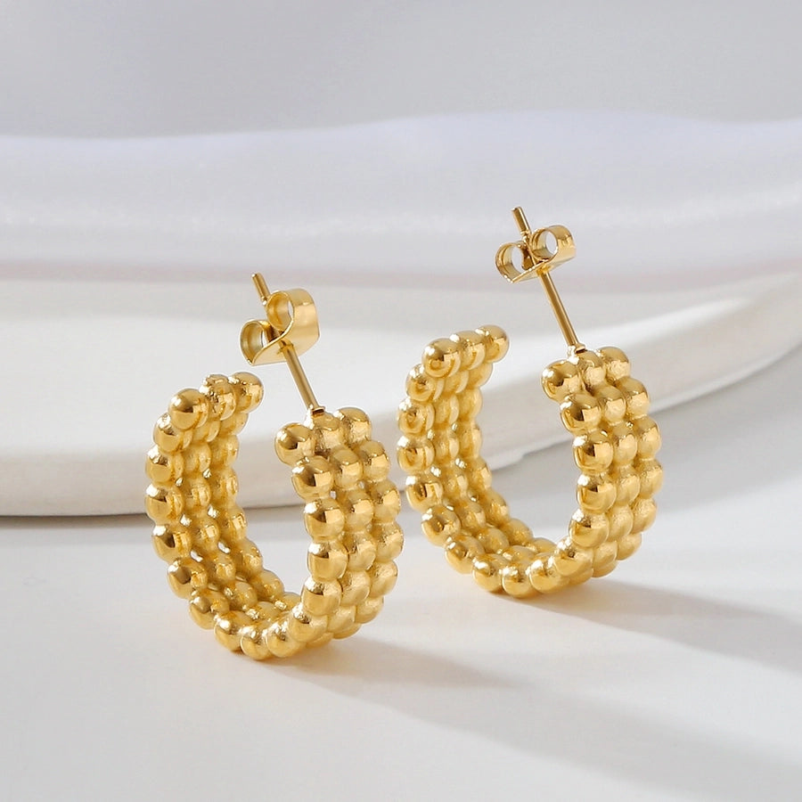 Round Beaded Hoop Earrings [316 Stainless Steel,18K Gold Plated]