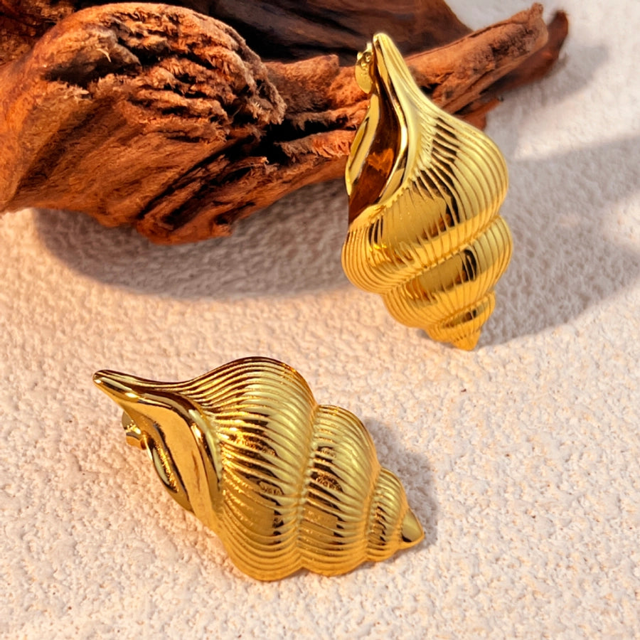 Conch Shell Earrings [304 Stainless Steel,18K Gold Plated]