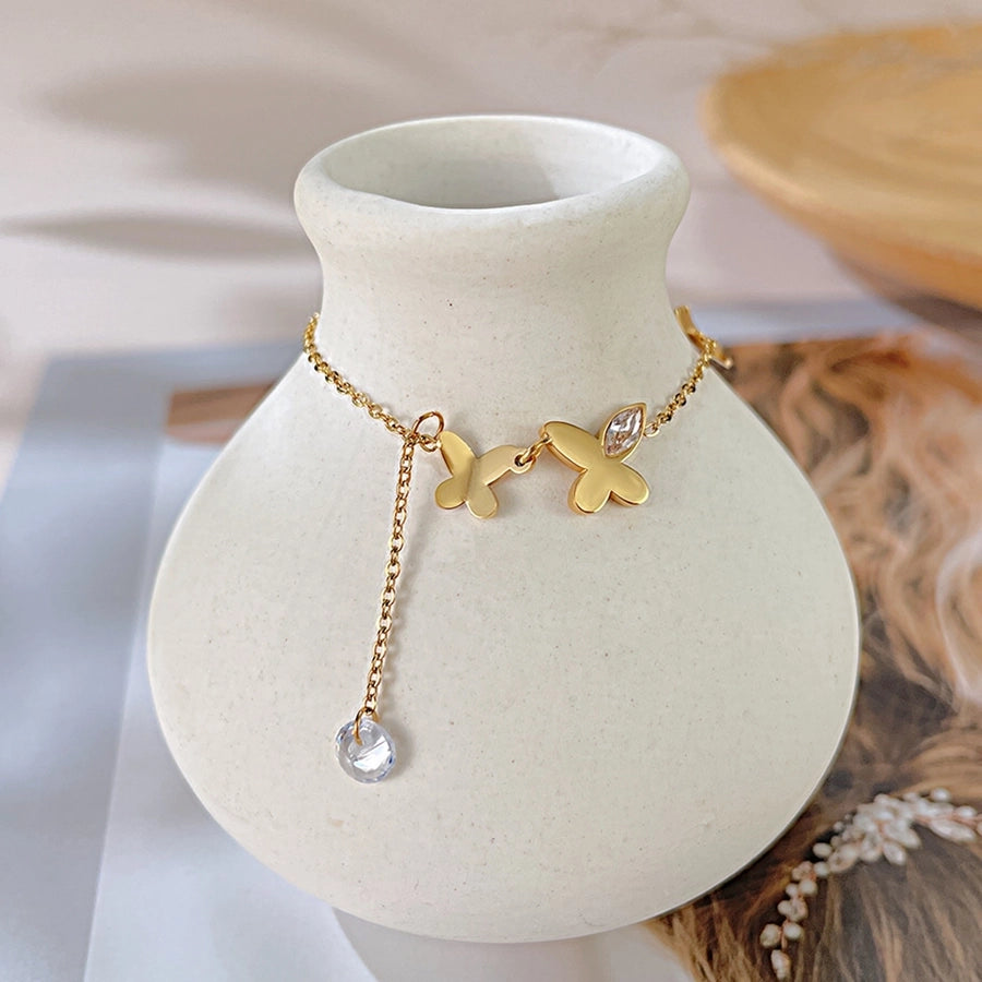 Butterfly Zircon Anklet [Stainless Steel]