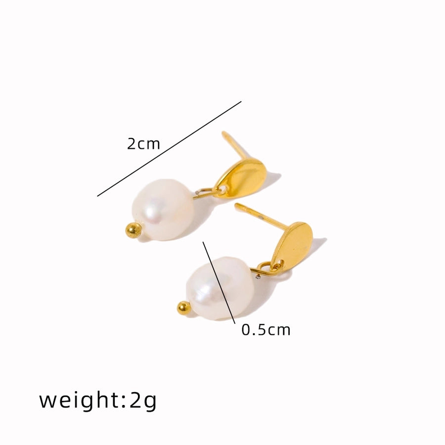 Water Droplets Plating Inlay Pearl Earrings [304 Stainless Steel,18K Gold Plated]