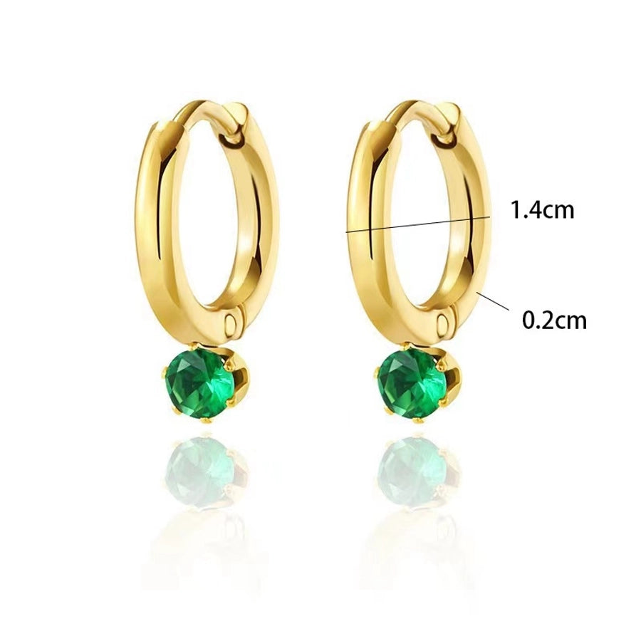 Green White Artificial Rhinestones Earrings [304 Stainless Steel,18K Gold Plated]