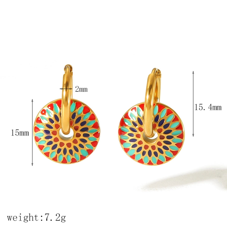 Ethnic Style Round Earrings [304 Stainless Steel, 18K Gold Plated]