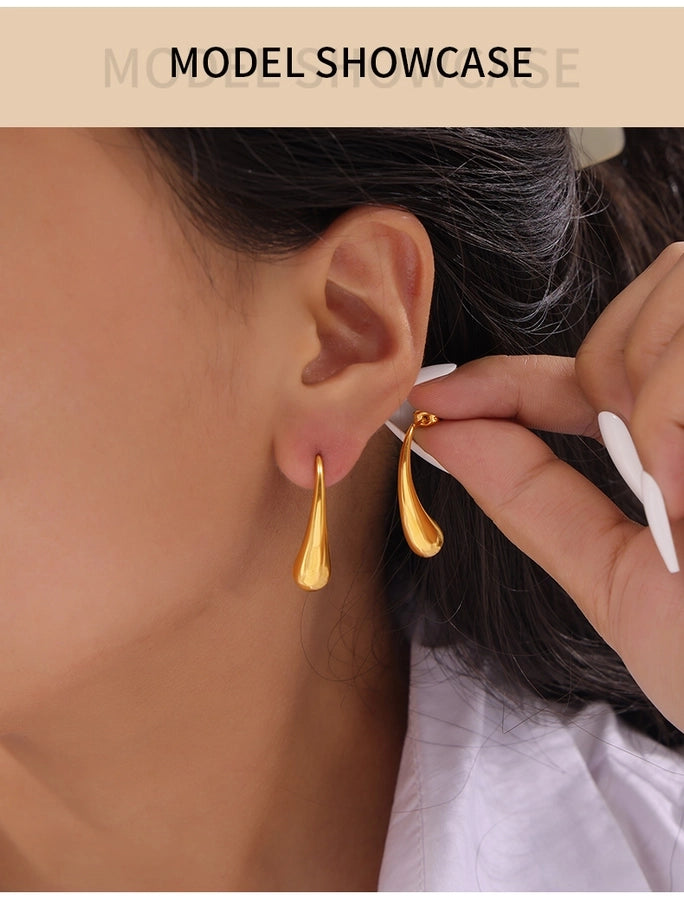 Water Droplets Earrings [304 Stainless Steel,18K Gold Plated]