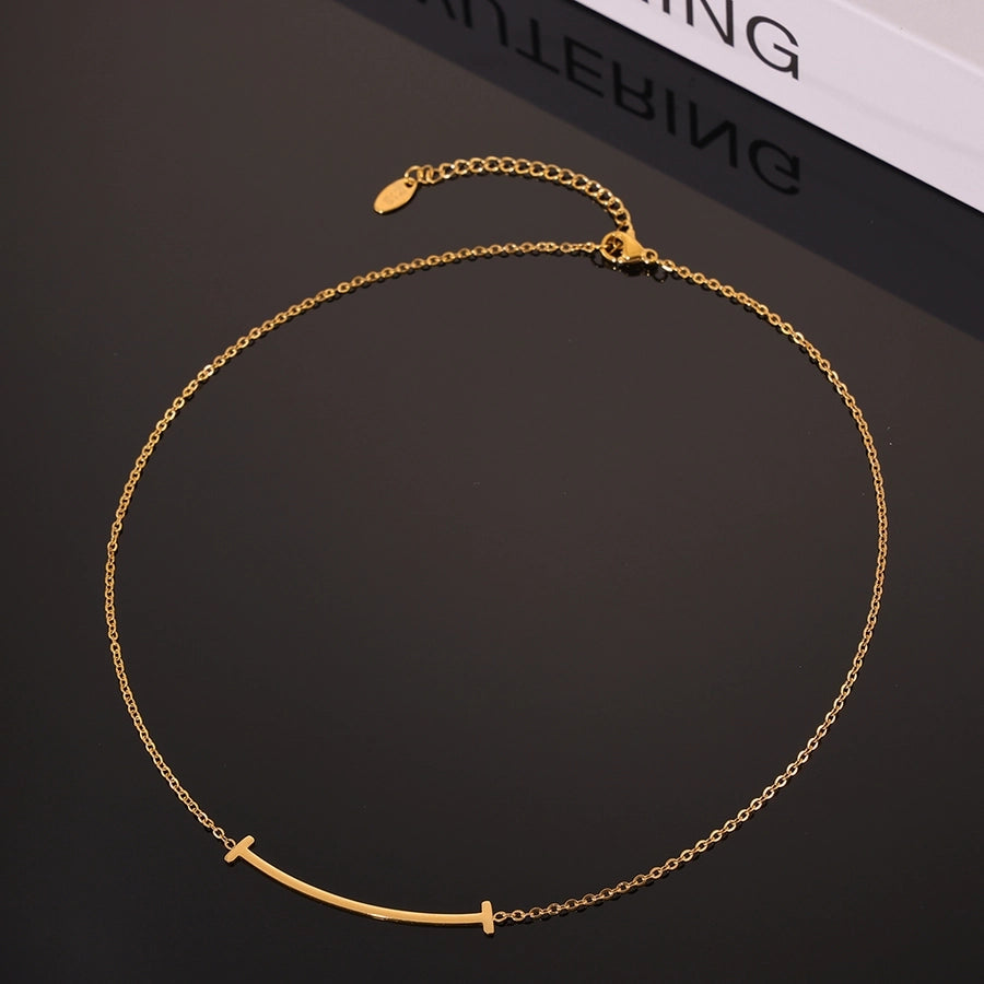 T Shape Lines Necklace [304 Stainless Steel,18K Gold Plated]