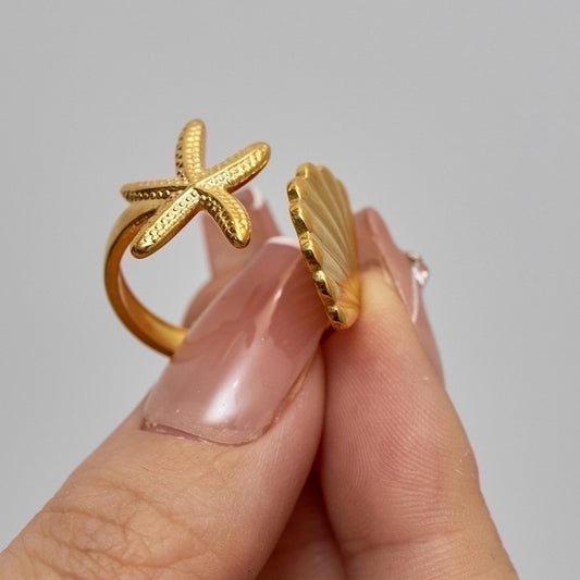 „Starfish Shell Open Ring“ [304 nerūdijantis plienas]