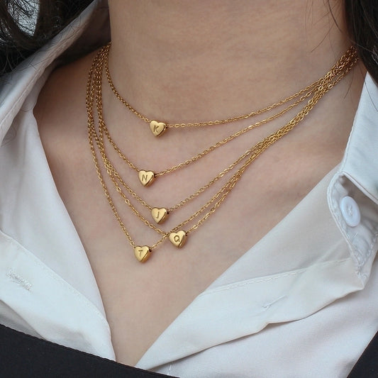 Collana per lettere cardiache [304 in acciaio inossidabile, oro 18K placcato]