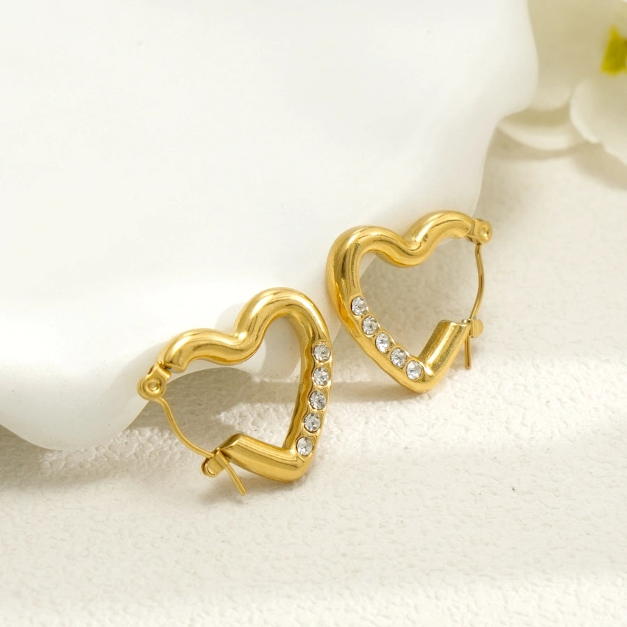 Oval Heart Shape Rhinestones Earrings [304 Stainless Steel, 18K Gold Plated]