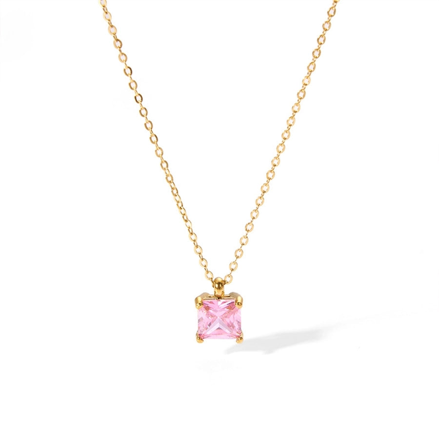 Collier de zircon carré de style preppy [304 en acier inoxydable, 18 carats en or]